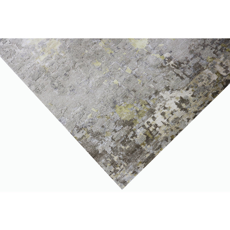 Wool Abstract Area Rug in Gold, Rectangle 2' x 3'
