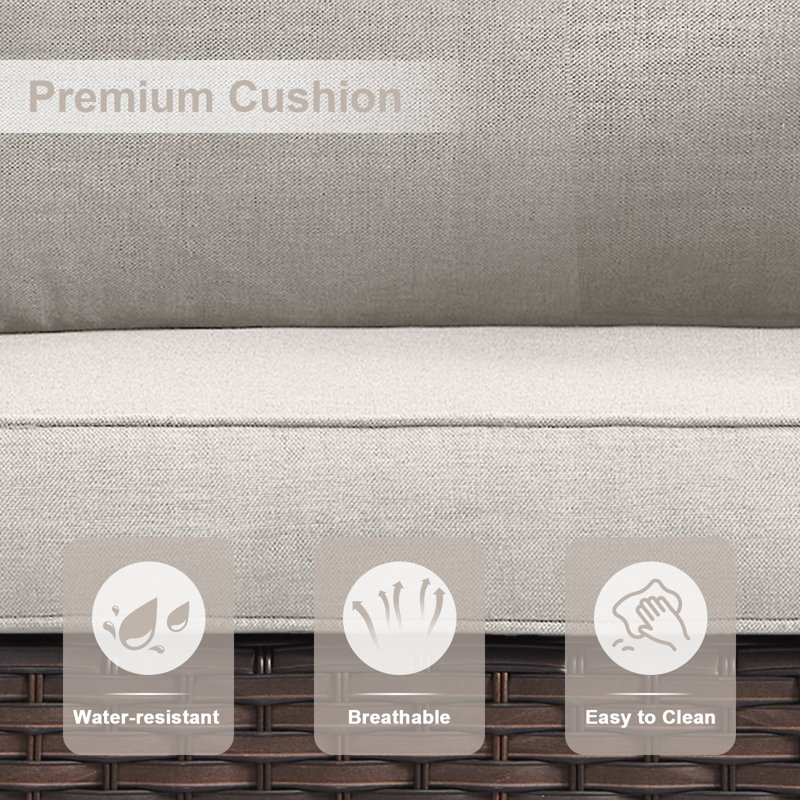 Nazime 2 Person Seating Group with Cushion, Beige, Brown