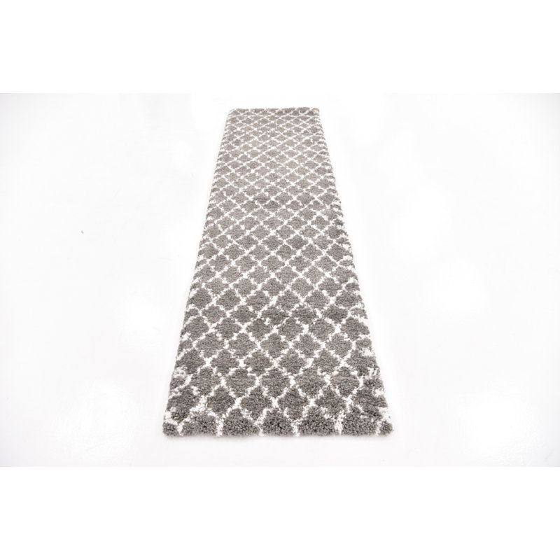 Tapis gris / ivoire à motif géométrique Abdirizak, Tapis de couloir 2 pi 7 po x 6 pi 1 po