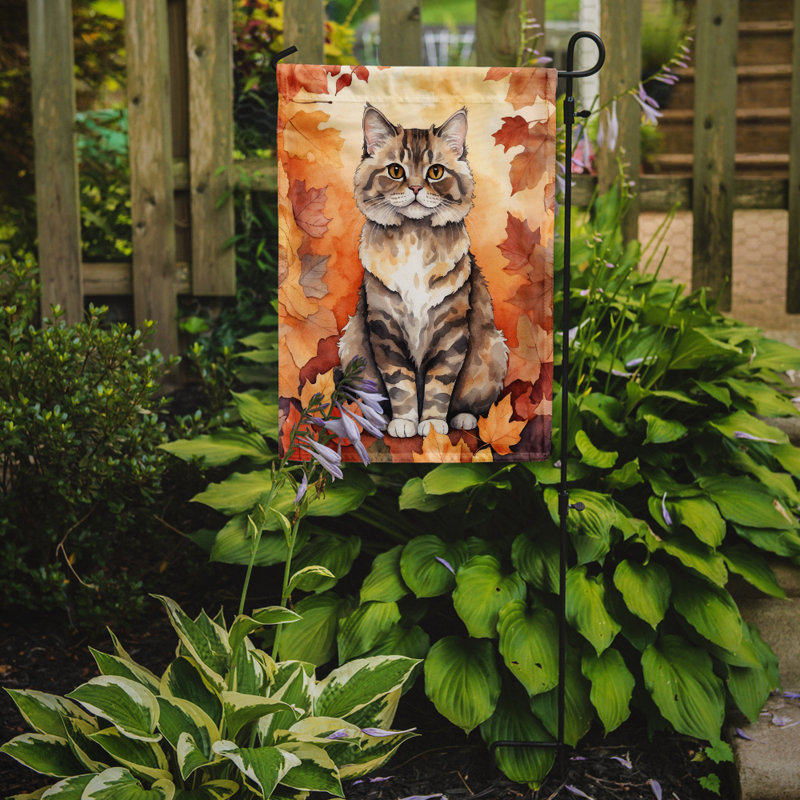 Chat en feuilles d'automne drapeau de jardin, Selkirk Rex