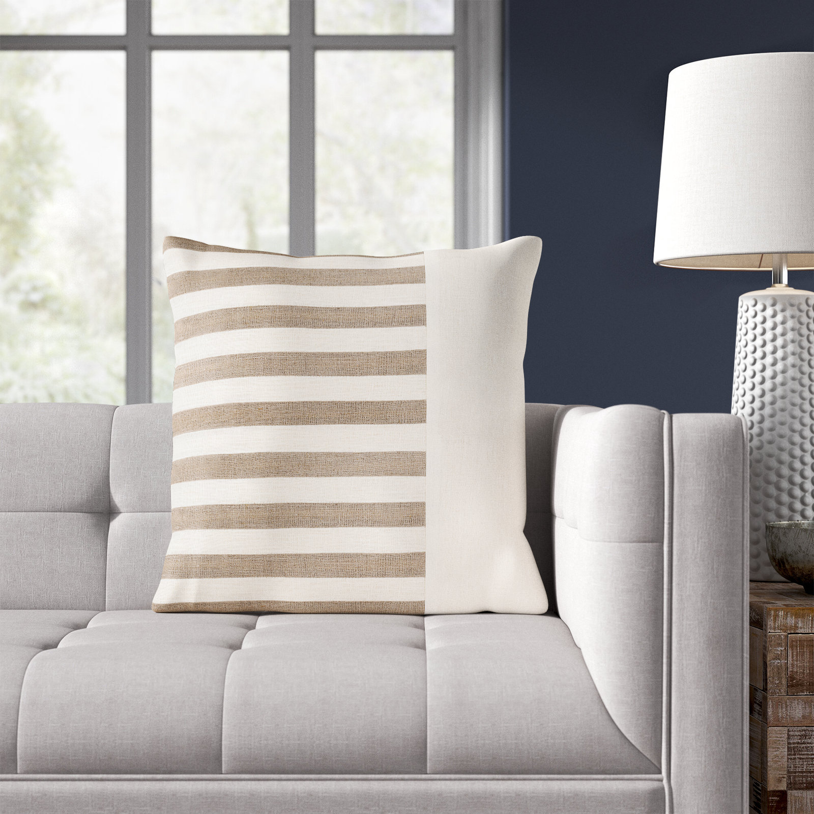 Hegg Striped Linen Throw Pillow, 20" x 20", Down