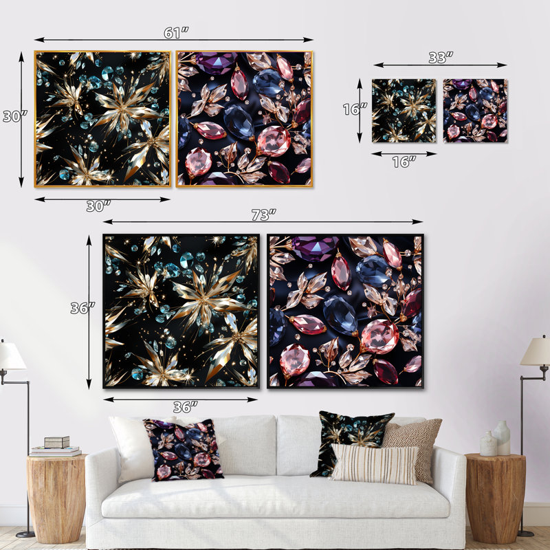 Remy - Ensemble de 2 collages carrés abstraits, Cadre flottant noir, H 16 po x l 33 po