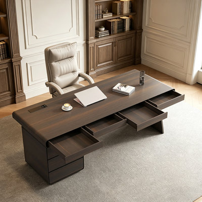 Picture color Rectangular Solid Wood Executive Desk with drawers desk