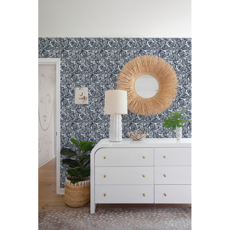 Bull’s Bay Oysters Dune Veil Wallpaper by Megan Molten, Blue, Premium Paper, Non-Pasted