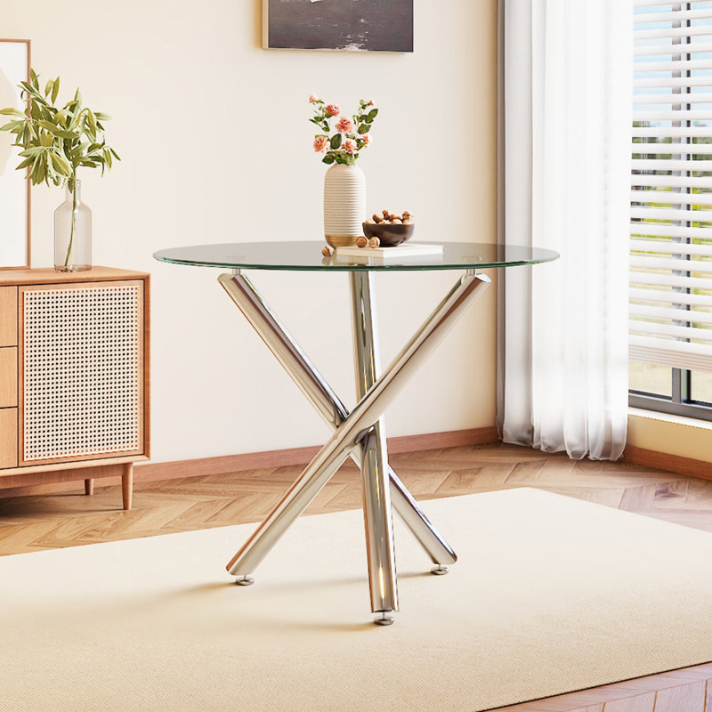 Denziel Round Glass Top Metal Base Dining Table