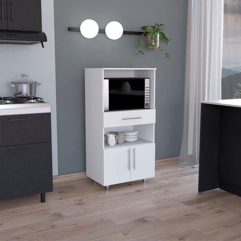 Kitchen Pantry 48" H, Two Open Storage Shelves, One For Microwave, Two Doors, Four Legs