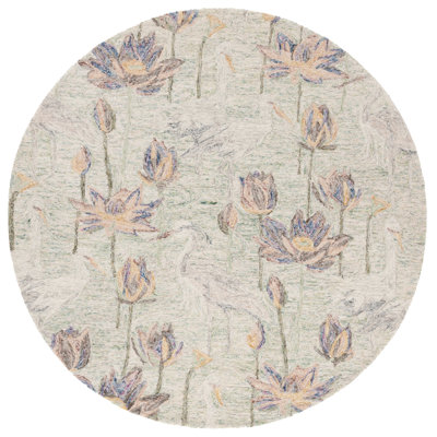Bovina Tufted Wool/Cotton Performance Floral Rug in Green/Ivory/Yellow