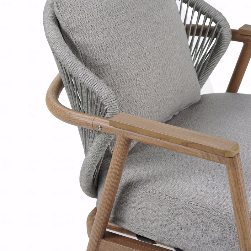 Fauteuil club d'extérieur en corde, Coussin taupe / structure naturelle 
