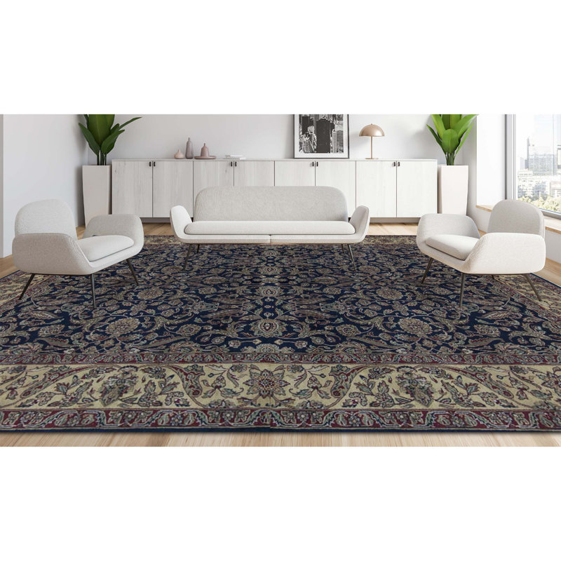 Marquis Wool Oriental Area Rug in Navy/Beige