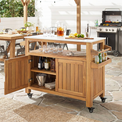 Chariot-bar d'extérieur en bois d'acacia pour patio