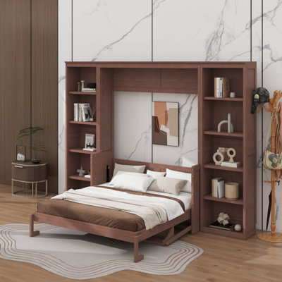 Lit escamotable double avec bureau et bibliothèque