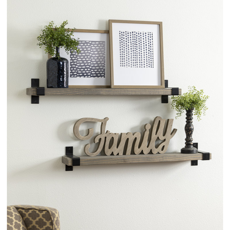 Keri 2 Piece Solid Wood Floating Shelf, 5.63" H x 36" W x 6" D, Gray, Black