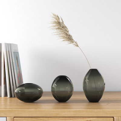 Cecile 3-Piece Hand-Blown Glass Vase Set (Black)