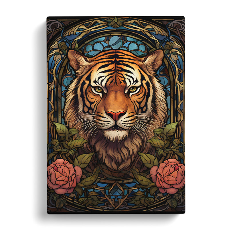 Tiger Art Nouveau No.2 - Print, 60cm H x 40cm W x 3cm D, Wrapped Canvas