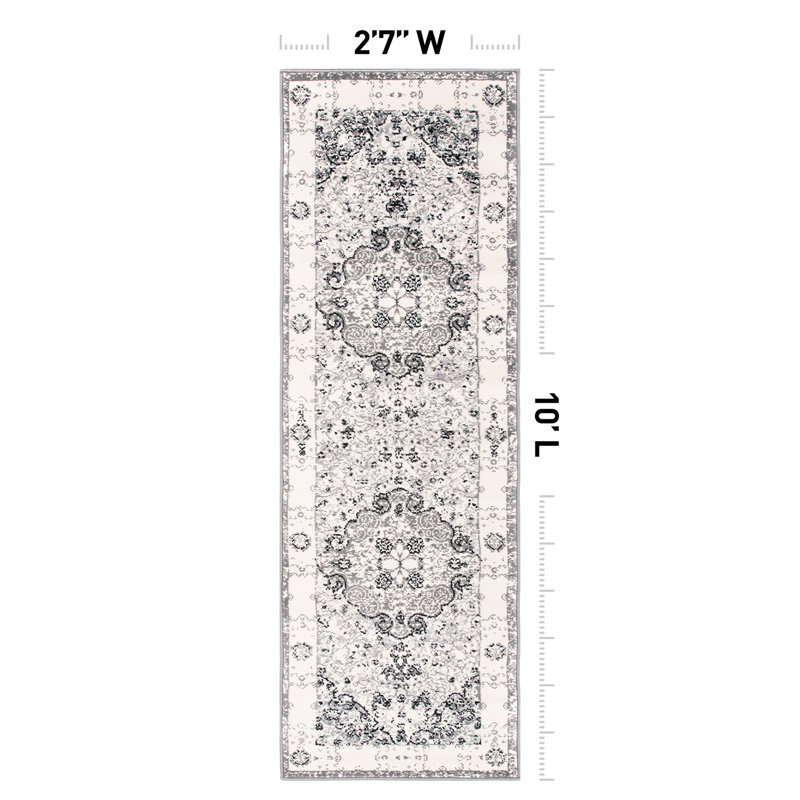 Tapis d'intérieur gris / ivoire / noir Barlow Performance, Tapis de couloir 2 pi 7 po x 10 pi