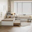 Lit plateforme simple en L avec lit gigogne, armoires de rangement, bureau et lumière DEL - Lit d'angle peu encombrant, blanc-1820257802