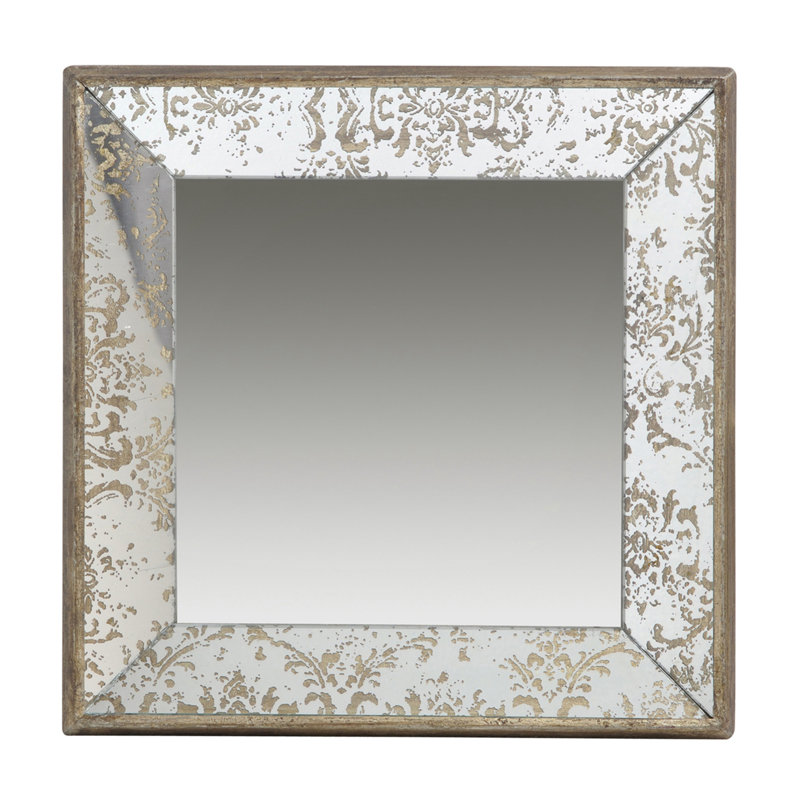 Miroir carré argenté 24 po x 24 po avec accents floraux, plateau décoratif, miroir suspendu, décoration intérieure traditionnelle