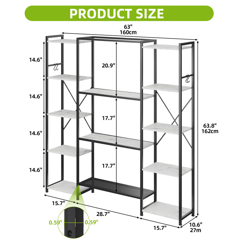 160cm W Metal Standard Bookcase, Black/White