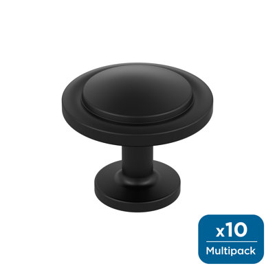 Loop 1-3/16 inch (30mm) Diameter Matte Black Cabinet Knob - 10 Pack