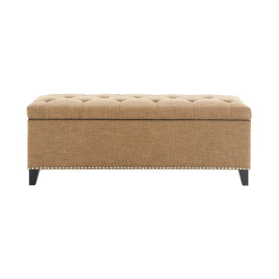 47.5" Storage Ottoman, Storage Bench With Safety Close Hinge, Linen Button-Tufted Ottoman For Living Room, Entryway, Hallway, Foot Rest, Support 500Lbs - Brown