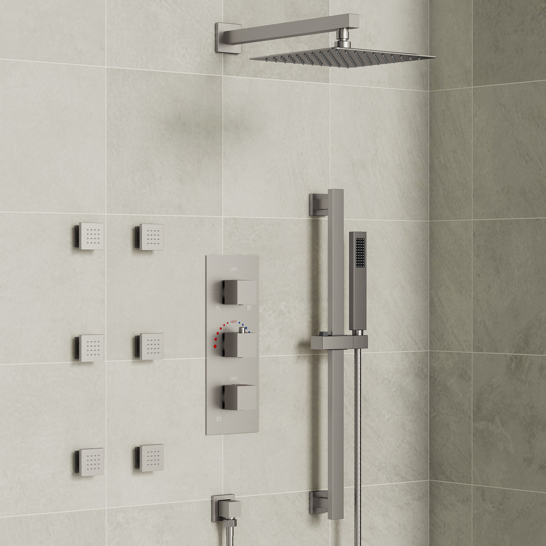 RelaxaJet Thermostatic Shower System,12" High-Pressure Rainfall Shower Faucet With Rough-In Valve EVERSTEIN