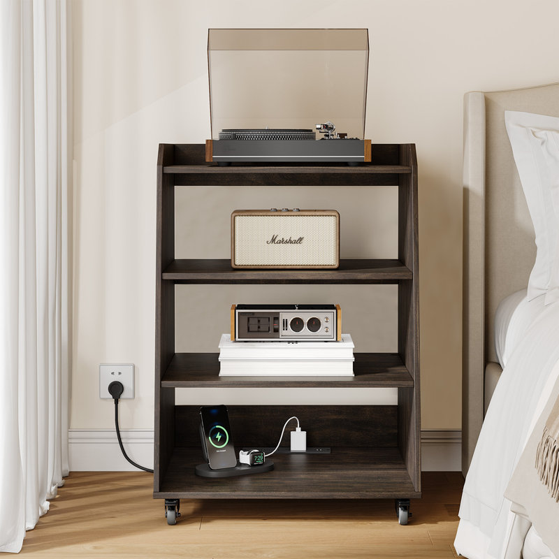 Ensemble de support pour tourne-disque avec rangement pour le salon, la chambre à coucher, le bureau, la table de bout avec support de table tournante avec rangement ouvert, support audio