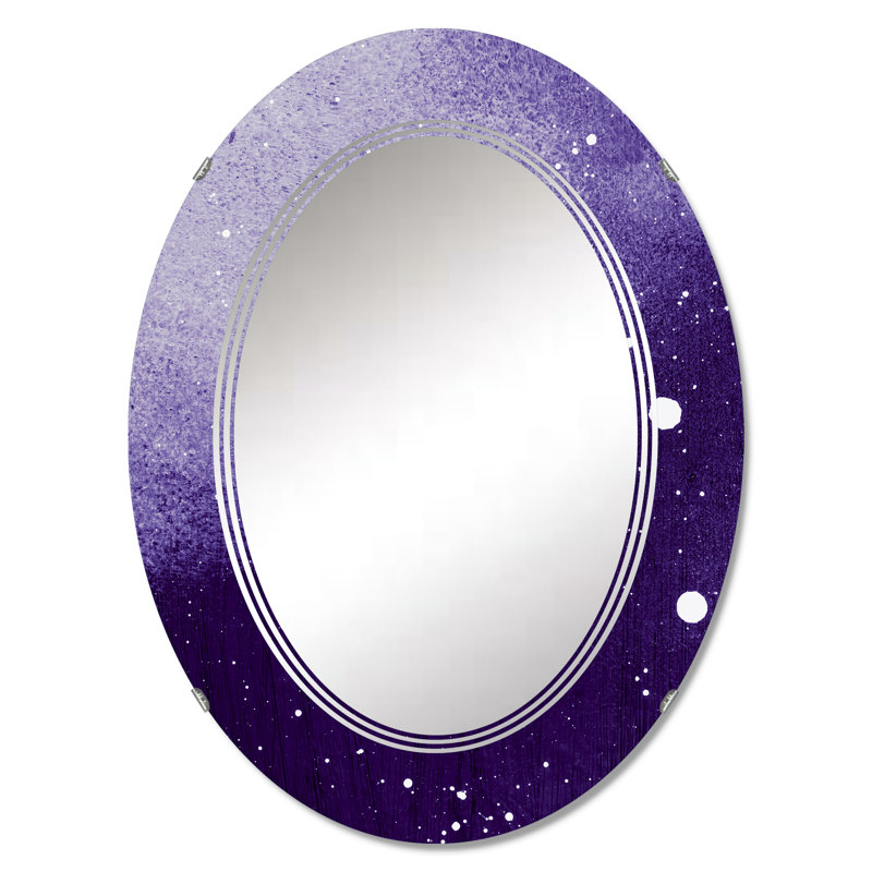 Ultra violet et bleu marbre univers I - miroir mural moderne ovale, 30 po x 20 po