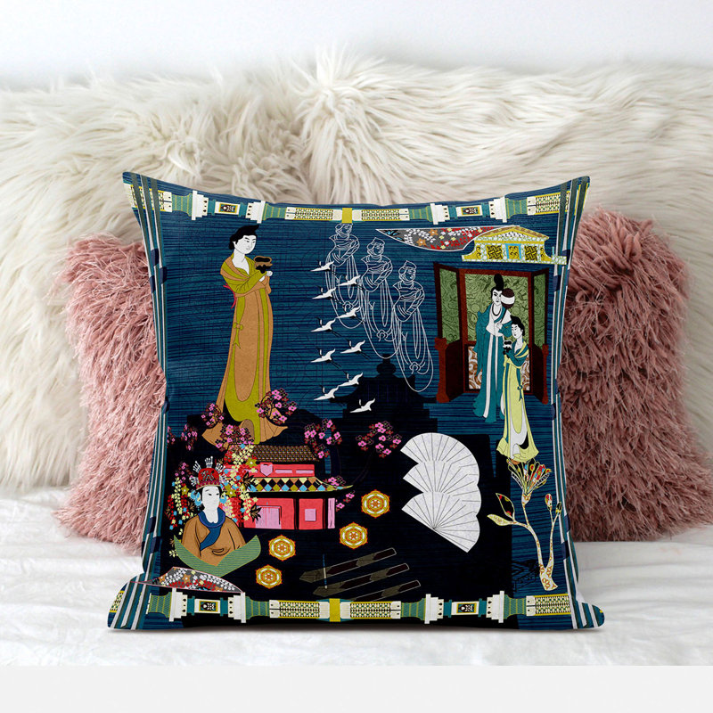 Housse et insert de coussin carré en polyester intérieur / extérieur, 18 po x 18 po, Turquoise / bleu / jaune / orange