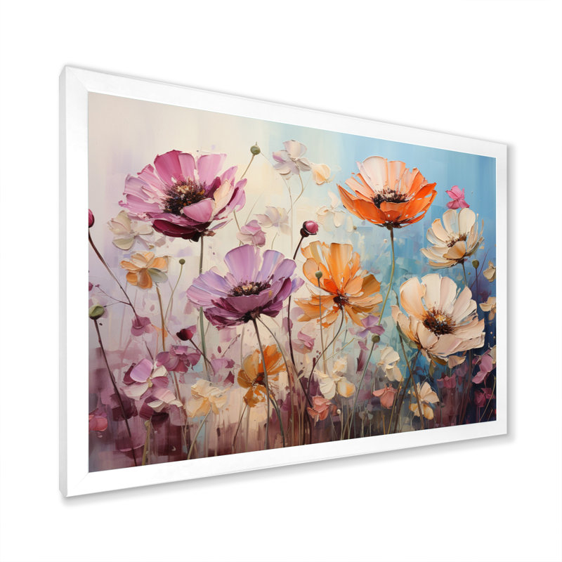 «Meadow Impressionistic Blooms» sur toile, Cadre photo blanc, H 16 po x l 32 po x P 1 po