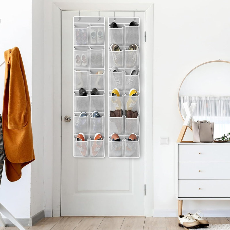 Rangement pour chaussures à suspendre au-dessus de la porte avec 12 pochettes, étagère à chaussures grise