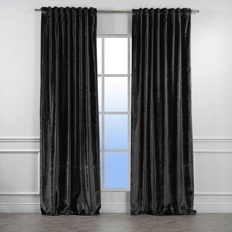 Rideau simple extra long et extra large en velours brillant de luxe, Noir, L 52 po x L 84 po