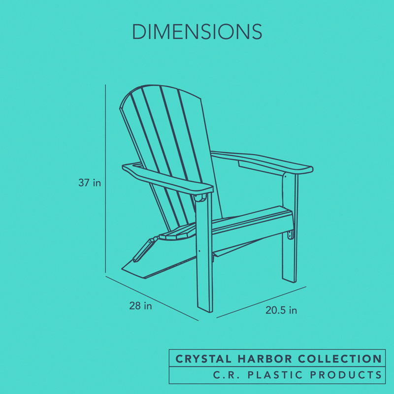 Crystal Harbor Classic Stationary Adirondack Chair – Recycled HDPE Muskoka-Style Outdoor Patio Seating, Turquiose