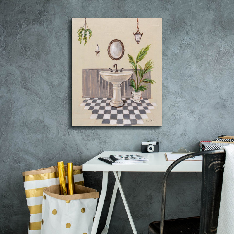 «Gray Cottage Bathroom 2» par Silvia Vassileva, art mural sur toile, H 24 po x l 20 po x P 0,75 po