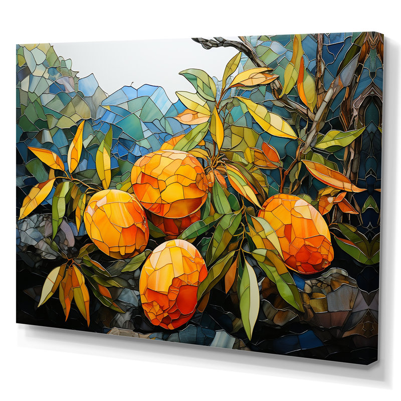 «Golden Mango Mosaic I» - fruits, art mural, H 16 po x l 32 po x P 1 po