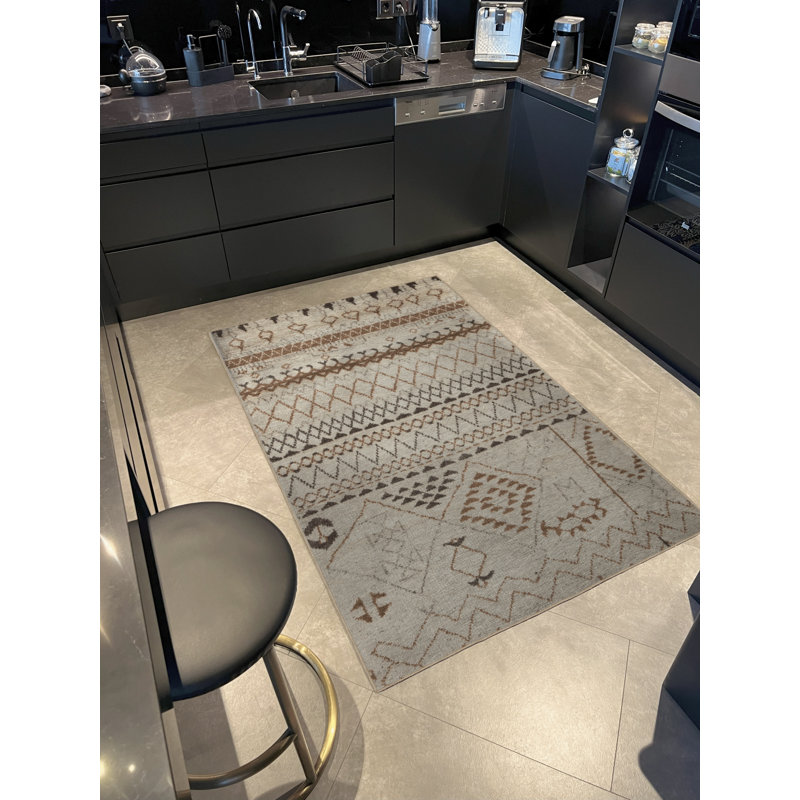 Tapis décoratif moderne à motif géométrique abstrait beige, Tapis de couloir 3 pi 3,37 po x 9 pi 10,11 po