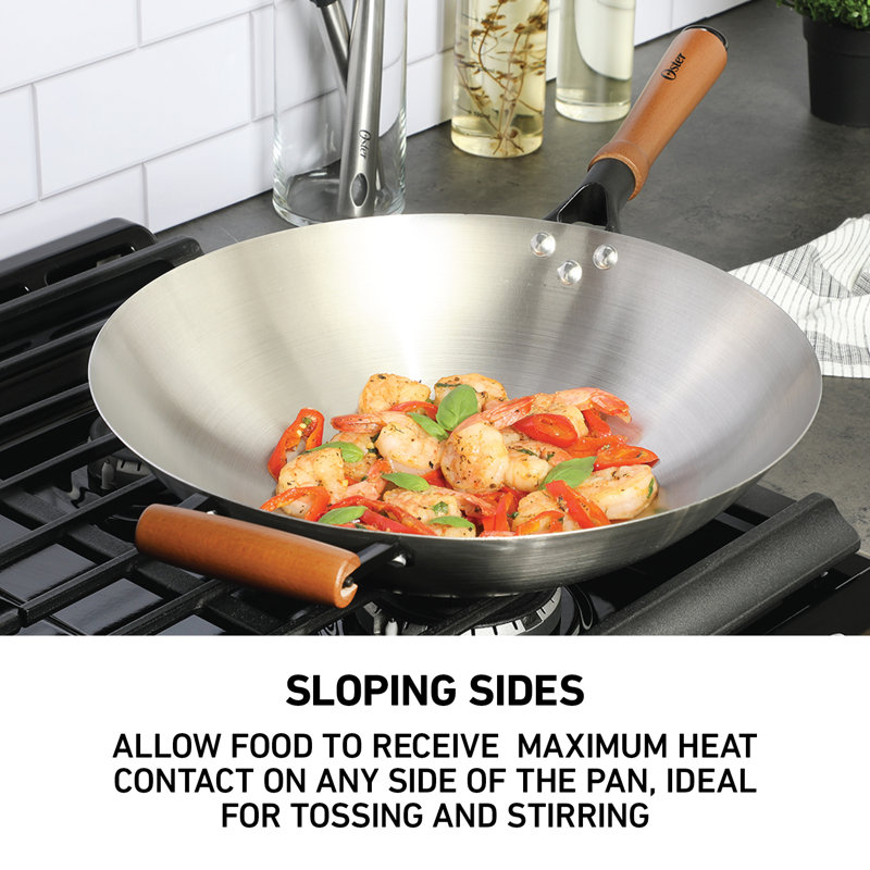 Oster Sangerfield 14-Inch Stainless Steel Wok with Wood Handles