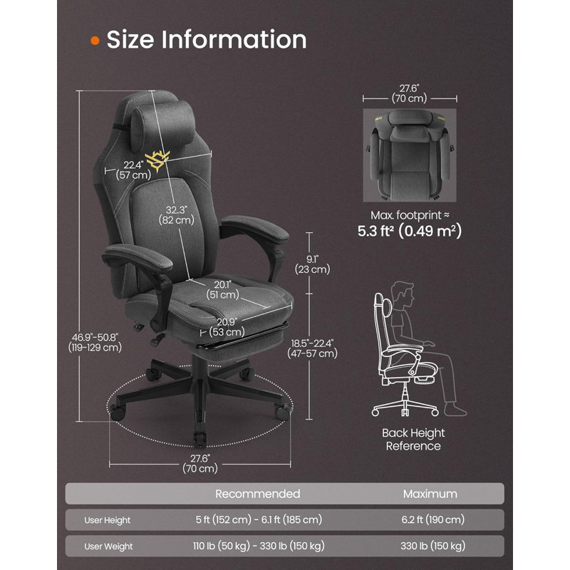 Songmics Adjustable Faux Leather Swiveling PC & Racing Game Chair, Grey