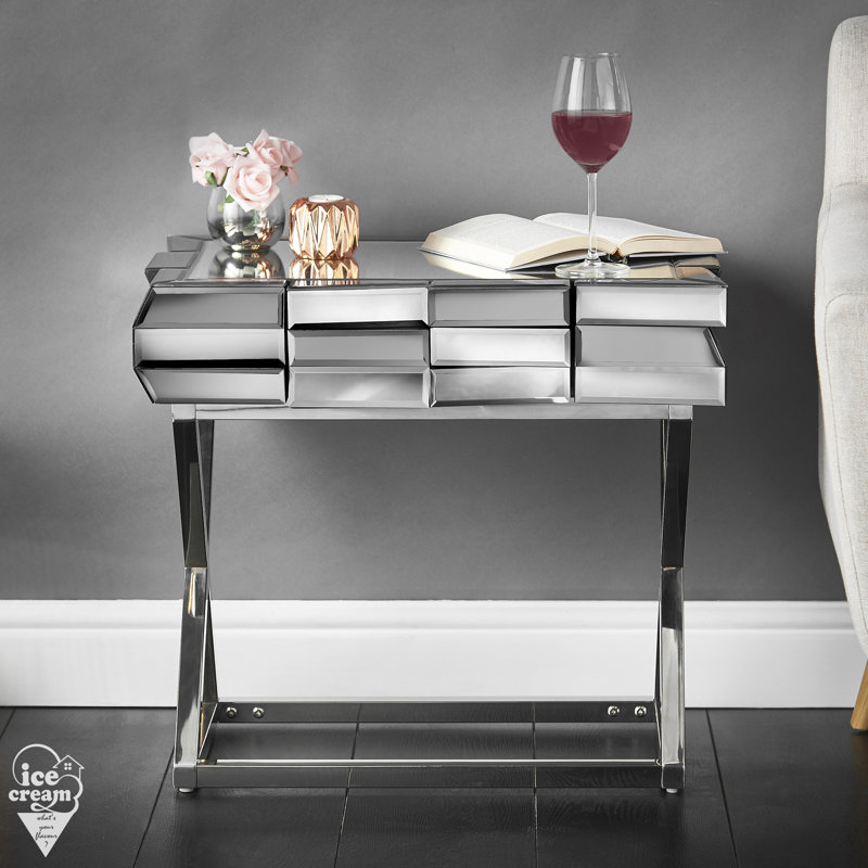 Corinth 110cm Glass Top Console Table, Grey/Silver