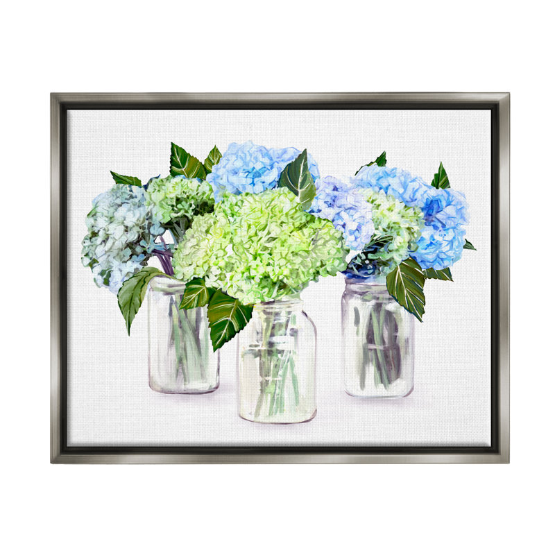 Art mural varié à fleurs sur pot d'hortensia floral par Ziwei Li, H 17 po x l 21 po x P 1,7 po, Cadre flottant noir de jais