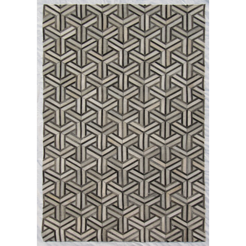 Cowhide Geometric Area Rug in Black/Gray, Rectangle 6' x 9'
