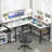 Aranson 55'' L shaped Computer Desk with Shelves, Writing Desk with Full Monitor Stand, Corner Desk with LED Lights, Gaming Desk-2008775804