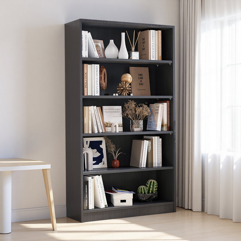 Bibliothèque pour bibliothèque de bureau à 5 tablettes de 60 pouces de hauteur pour bibliothèque de salon à 5 niveaux, Gris