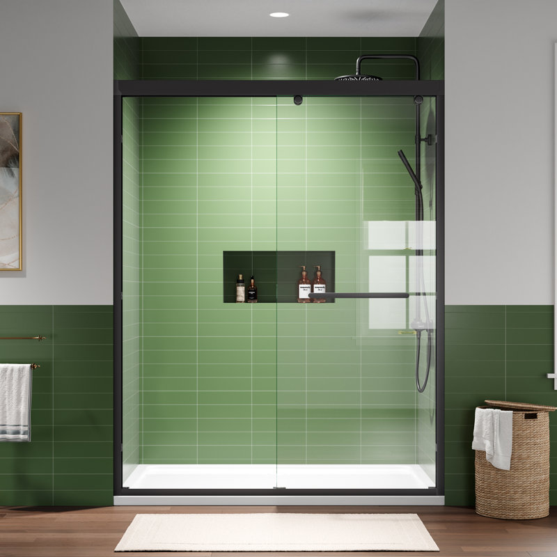 56"-60" W X 76" H Double Sliding Semi-Frameless Shower Door with 5/16"(8mm) Clear Tempered Glass, Matte Black