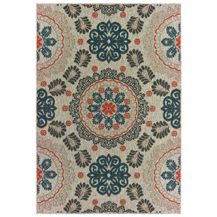 Izola Oriental Grey/Teal Indoor / Outdoor Area Rug