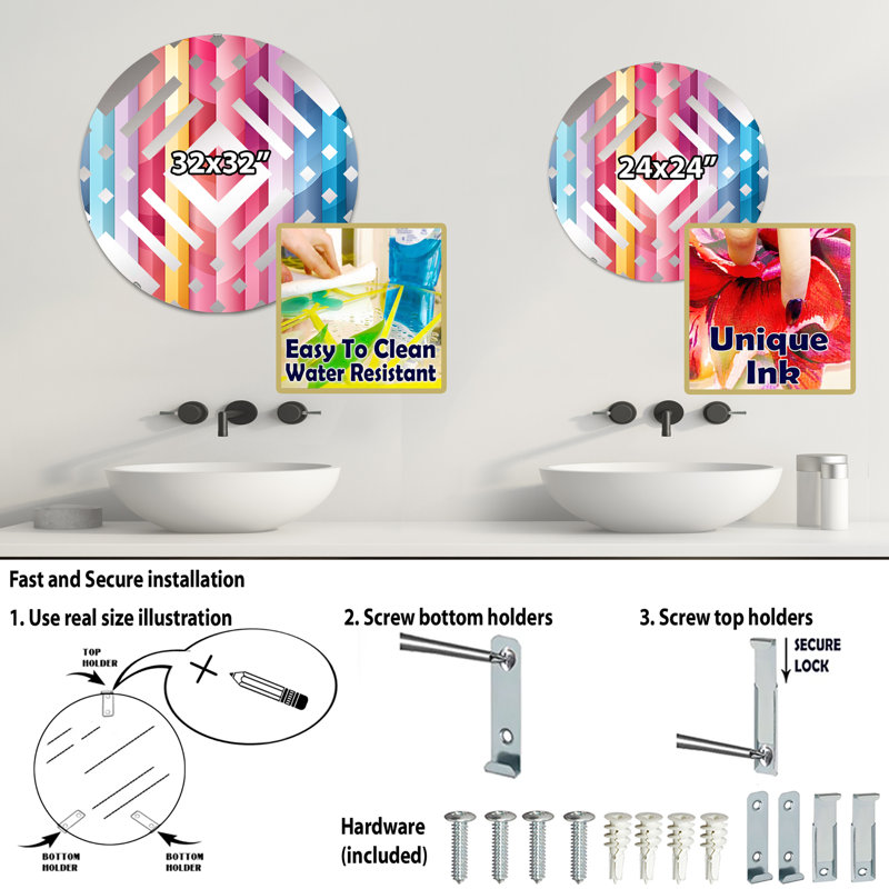 Rainbow Colors Candyland Stripes - Miroir décoratif à losanges, 31,4 po x 31,4 po