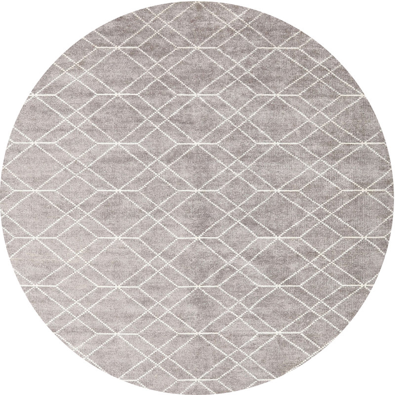 Tapis contemporain gris / blanc, Rond 4 pi