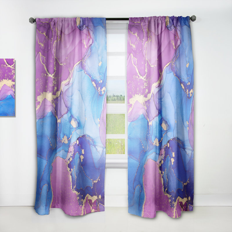 Purple And Turquoise Luxury Abstract Fluid Art V - Modern Curtain - Velvet Room darkening - 1 panel, 52" W x 63" L