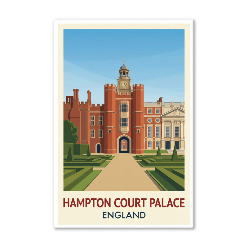 Hampton Court Palace, England - Romantic Travel Poster Celebrating Tudor Grandeur. Giclee Print On Wrapped Canvas. Wall Art, Home Decor - Castles & Palaces, England - Wrapped Canvas Print
