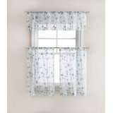 Kate Aurora Floral Embroidered Sheer Kitchen Curtain Set - 58" W