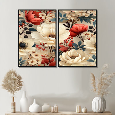 «Vintage White Boho Floral Garden Delights», reproductions d'art sur toile 2 pièces